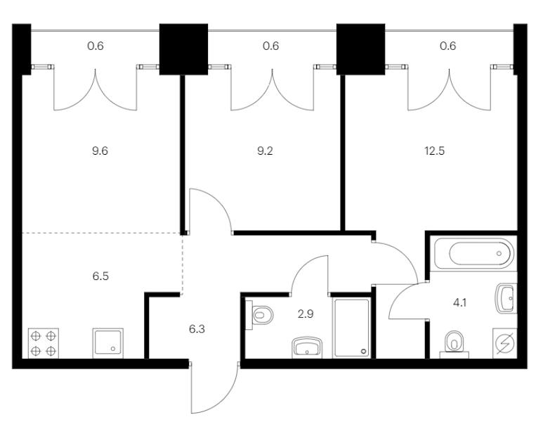 2-комнатная квартира 52.9 м², 8/9 эт., ЖК «Лермонтовский 54»